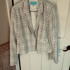 Draper James Black and White Checkered Blazer